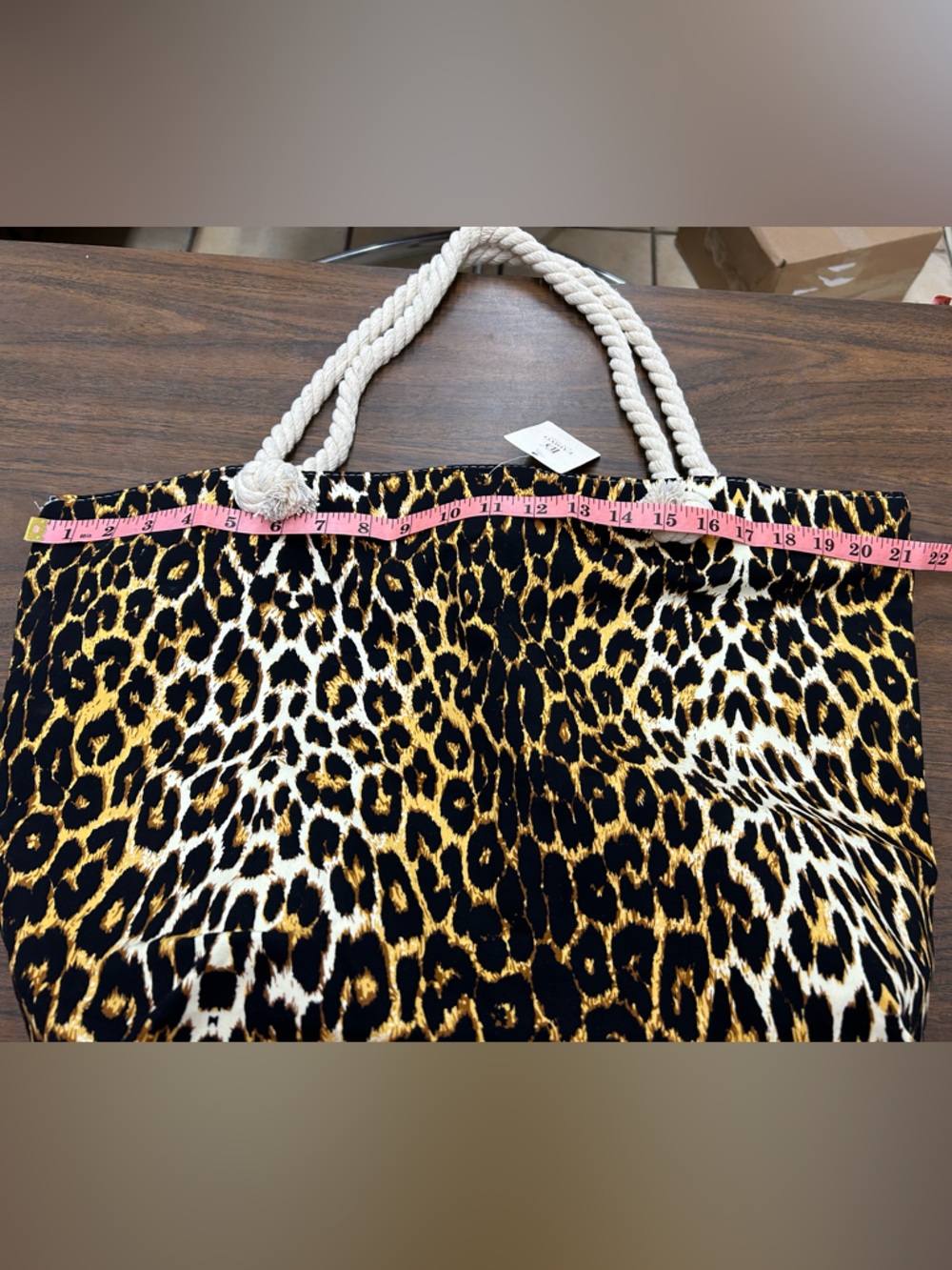Leopard Print Rope Handle Tote Bag - Brown/Black - Picture 9 of 10
